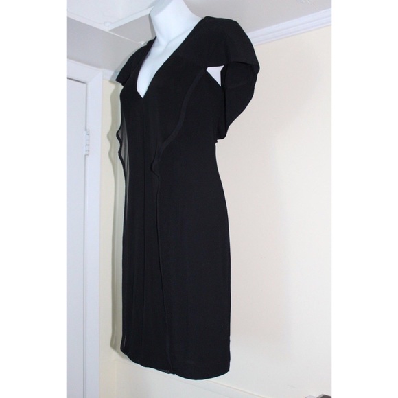 Black Halo Crepe Dress with Chiffon Panels on Front - Picture 3 of 7